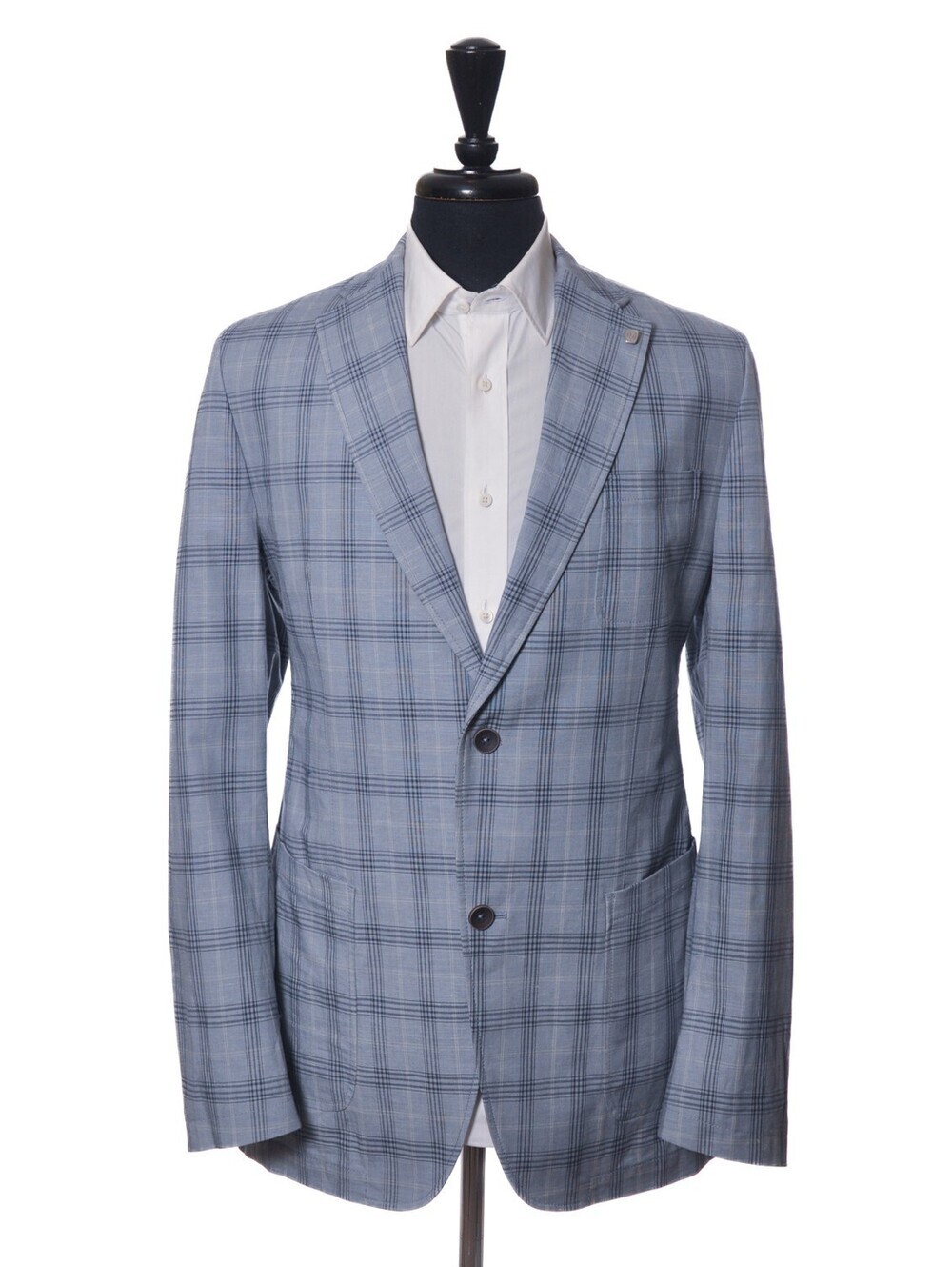 Bugatti Light Blue Check Linen Cotton Blazer 42L 37257